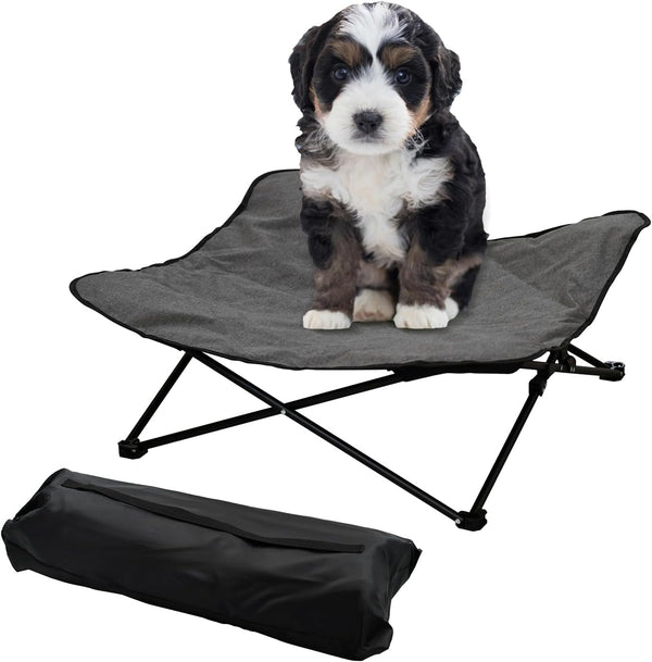 Elevated Dog Bed - Portable Raised Cot for Indoor & Outdoor, Comfortable Padded Filling, 28x28x8inch, Carrying Bag