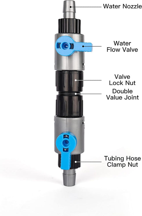 LANDEN Double Tab Connector for Aquarium, Canister Filter Hose, Quick Release Valve, Fish Tank Water Flow Control