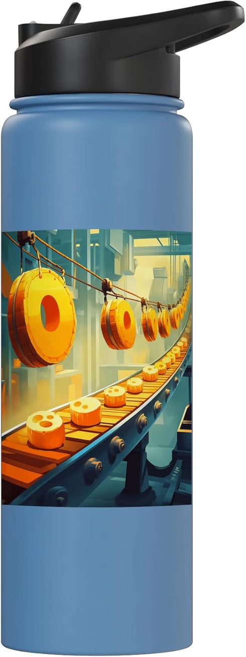 Whimsical Industrial Art for Cheese Enthusiasts Colorful Cheese Factory Conveyer Belt Art for Food Lovers Stainless