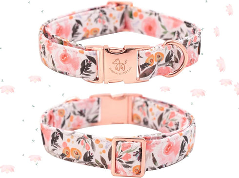 Elegant little tail Pink Floral Pattern Dog Collar, Summer Durable Cute Adjustable Dog Collar for Medium Dogs