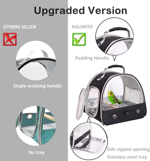Small Bird Travel Cage Carrier - Portable Parrot Parakeet Carrier with Perch and Stainless Steel Tray