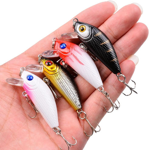 Fishing Lures Kit Mixed, Minnow Popper Crank Baits with Hooks for Freshwater Saltwater Trout Bass Salmon
