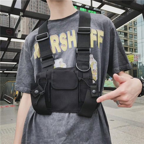 Multi-Pocket Chest Rig Bag, Utility Vest Chest Bag for Men, Hands-Free Radio Front Pack for Hiking
