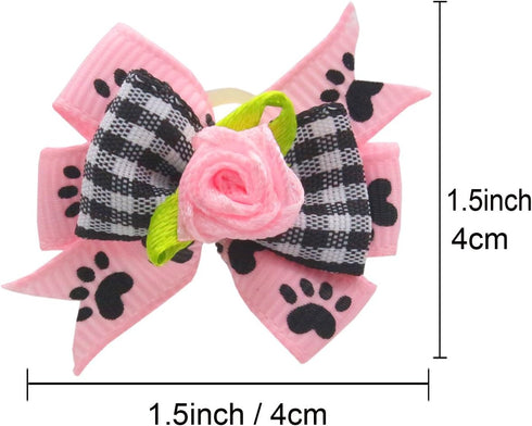 YOY 40pcs Grosgrain Ribbon Pet Dog Hair Bows - 20 Pairs with Rubber Bands - Grooming Accessories for Puppy & Kitty