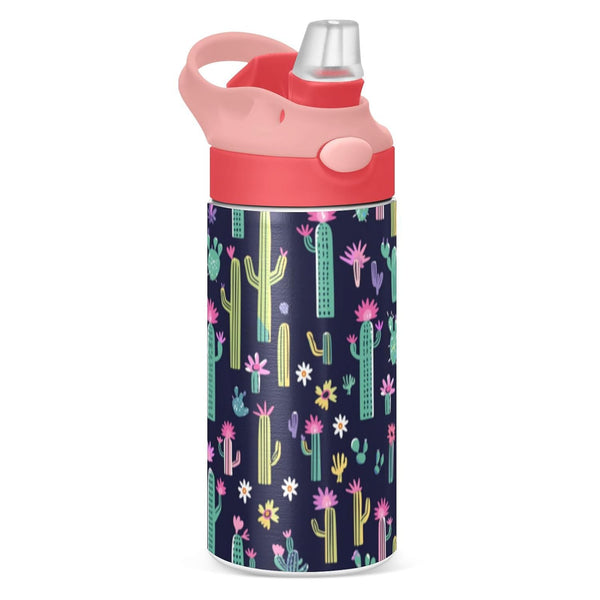 Wfrish Cactus Flower Kids Water Bottle with Straw Lid 12 oz Insulated Stainless