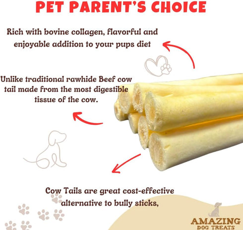 Amazing Dog Treats, 6 Inch Cow Tail Dog Chew, Thick, 10 Pcs/Pack, Premium Quality, Rawhide Alternative