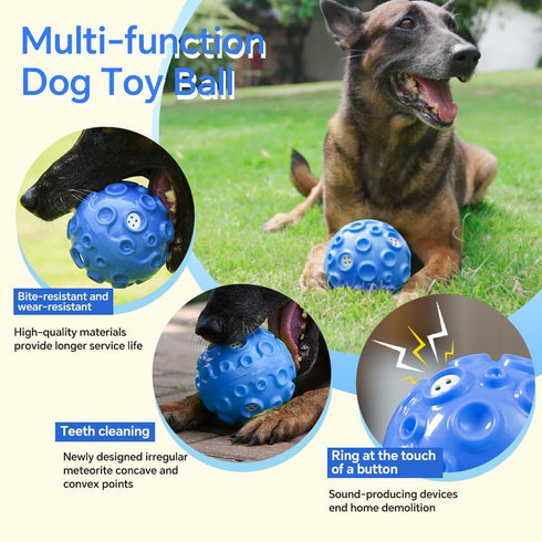 Dog Toy Ball for Aggressive Chewers Interactive Dog Ball Toy with Magical Squeaky Sound, Durable Elastic Rubber Pet Chew Toys for Small Medium Large Dogs Relieve Anxiety Toy (Blue)