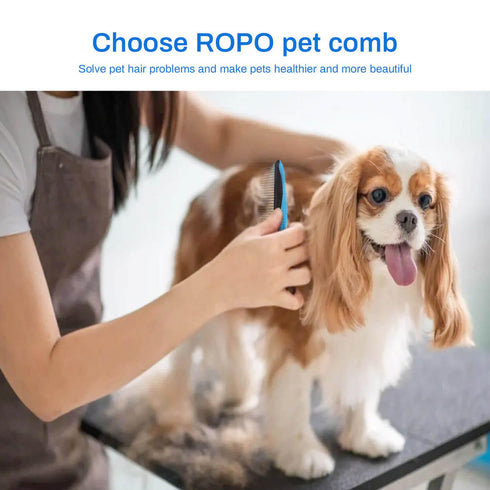 ROPO Dog Comb, Pet Grooming Comb for Cats, Removes Matted Fur, Non-Slip Comfort Grip Handles, Blue (Plastic Rubber