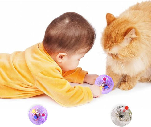 Zickupy 2 Piece Light Up Cat Balls, Multi-Color Flash LED Motion Activated Glowing Cat Balls for Kitten Dog Pet Running