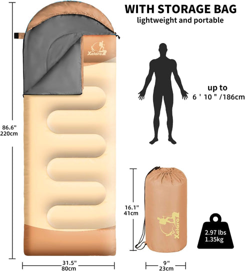 Waterproof Camping Sleeping Bags for Adults and Kids, 3 Season Lightweight for Hiking and Outdoor Travel