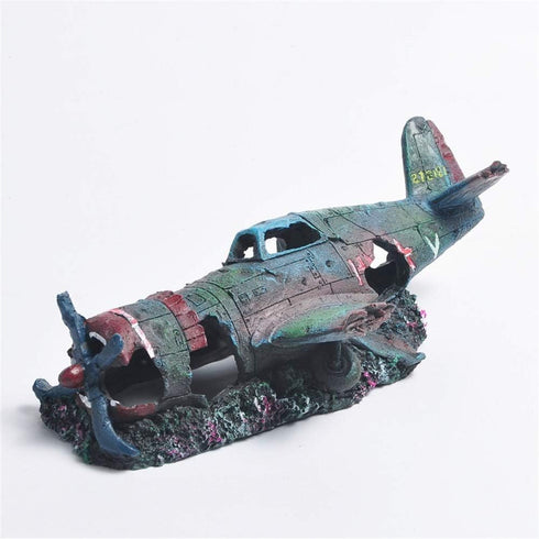 Resin Aquarium Military Thunderbolt Fighter Airplane Wreck Decoration for Fish Tank