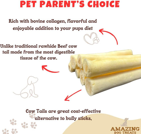 Amazing Dog Treats Cow Tail Dog Chews, 6 Inch Regular, 6 Pack, All Natural