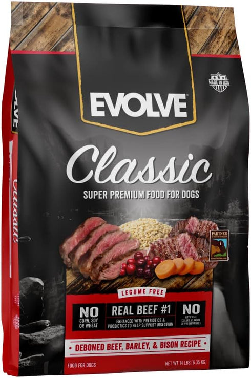 Evolve Classics Deboned Beef, Barley and Bison Recipe Dog Food, 15 Pound