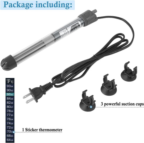 HITOP Adjustable Aquarium Heater, 25W 50W 100W 200W 300W, Submersible Fish Tank Thermostat with Suction Cups