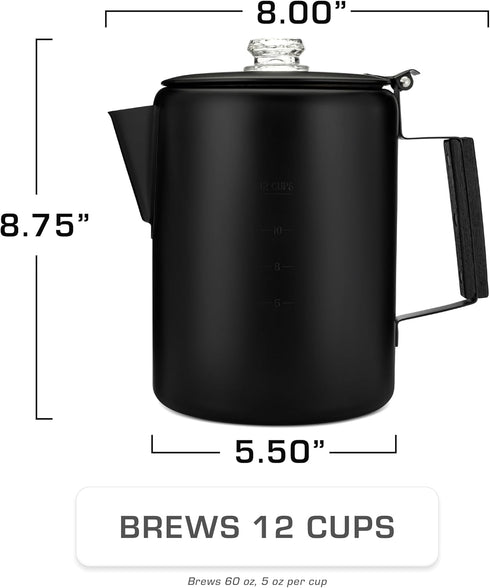 Bozeman [12 COLETTI Black Percolator Coffee Pot Camping Coffee Pot Americas Sleekest Percolator NO Aluminum or Plastic
