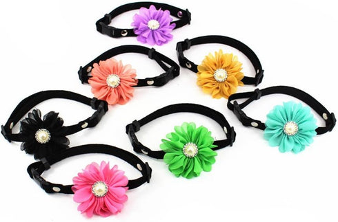 Designer Rhinestones Daisy Flower Charm Suede Leather Pet Collar with Pearl for Extra Small Dogs, Yellow, Size M