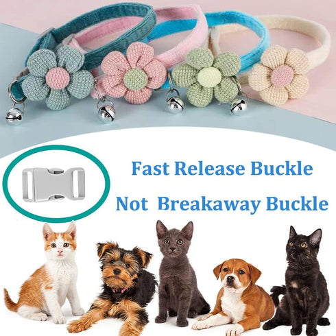 Small Dog Collar for Girls with Flower, Adjustable Puppy Collar with Bell, Little Dog Collar