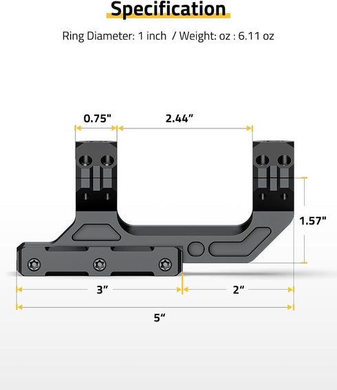 Offset CVLIFE Precision Cantilever Scope Mount - Dual Ring Scope Mount for Picatinny Rails - One Pieces