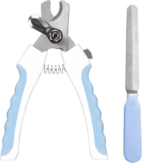 SunGrow Dog Nail Clipper and File Set - Razor Sharp Blade with Safety Switch, Blue and White, 1 Set