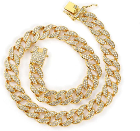 Dog Chain Collars, Diamond Necklace Metal Choke Cuban Link Collar, 13mm Wide Pet Jewelry for Puppy Small Medium Large