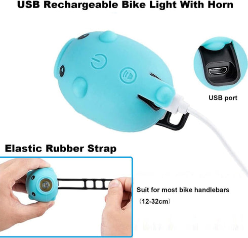 Kids Bike Lights Set for Night Riding, Rechargeable Headlight & Tail Light, 120dB Speaker, Cute Accessories for Girls &