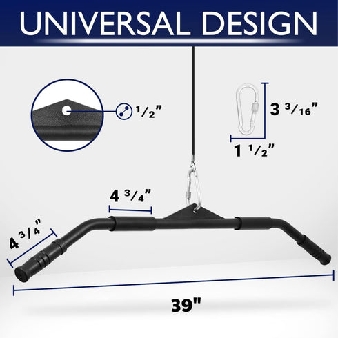 Yes4All Wide Grip Curl LAT Pull Down Bar Attachments - Rubber Handgrips/Curl Bar/Press Down for Cable Pulley System