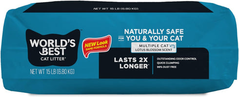 WORLD'S BEST CAT LITTER Multiple Cat Lotus Blossom Scented 15-Pounds - Natural Ingredients, Quick Clumping, Flushable &