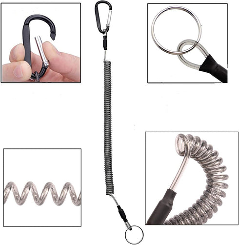 Heavy Duty Fishing Lanyard, Retractable Coiled Tether with Carabiner for Pliers, Boating, Tools