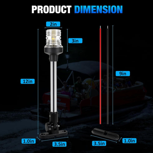 12 Inch IP67, 3 (12~24V) Stern Light Bimini Top Anchor Light, LED Pontoon Navigation Lights Waterproof NM Visibility