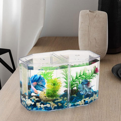 1PC Mini Clear Acrylic Fish Tank, Small Betta Fish Bowl for Decorative Goldfish Tank
