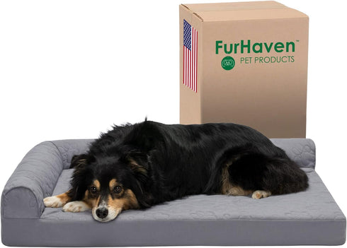 Furhaven Cooling Gel Dog Bed for Large/Medium Dogs w/ Removable Bolsters & Washable Cover, Titanium, Large