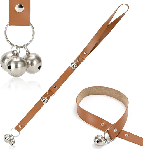 Luckyiren Brown Leather Hanging Door Bells for Dogs to Ring to Go Potty Training Doorbells Tools to Go Outside Dog
