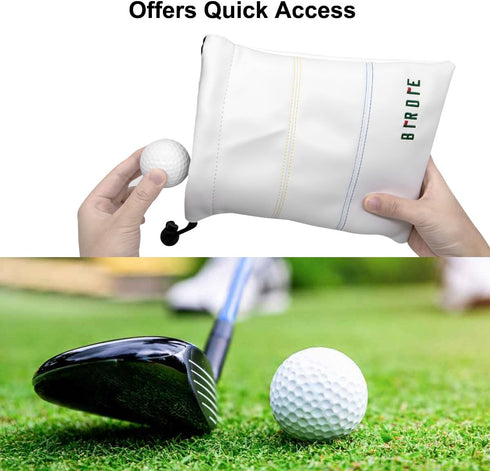 Golf Valuables Pouch, Leather Tee Pouch with Drawstring Closure, Portable Golf Accessories