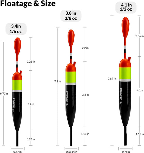 THKFISH Fishing Bobbers, Slip Bobbers for Fishing, Balsa Floats Crappie Fishing Bobbers (1/6oz, 3/8oz, 1/2oz)