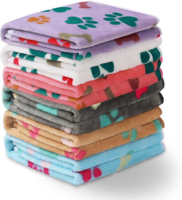 1 Pack 6 Blankets for Dog Cat, Soft Fluffy Fleece Pet Blanket, Warm Cute Print Design for Puppy Kitten (Medium, 30"x20")
