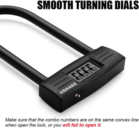 USHAKE Bike Combination U Lock, Heavy Duty Bike Combination U Lock Paddle Lock for Bicycle Electric Scooter Motorcycles Metal Fence Gate Anti Theft by USHAKE