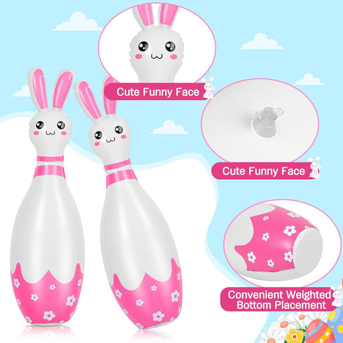 12 Set 10 2 Foilswirl Pcs Kids Easter Bunny Bowling with Bunny Bowling Pins and Balls Inflatable Easter Bunny Games