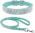 Cute Fancy Soft Suede Leather Bling Rhinestone Crystal Jeweled Pet Cat Dog Puppy Collar and Leash Combo Set (Blue, M)