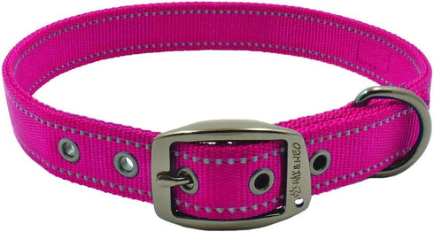Max and Neo MAX Reflective Dog Collar with Metal Buckle - Medium, Pink - We Donate a Collar to Dog Rescue
