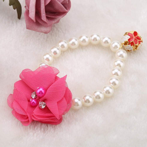 Pet Pearl Flower Necklace, Princess Collar Accessories for Puppy Decoration (Rose Red)