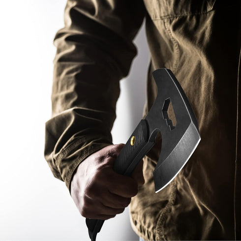 NedFoss Bison 9.8" Tactical Hatchet Axe, Tomahawk with Leather Sheath, G10 Handle, Camping Gear, Multifunctional