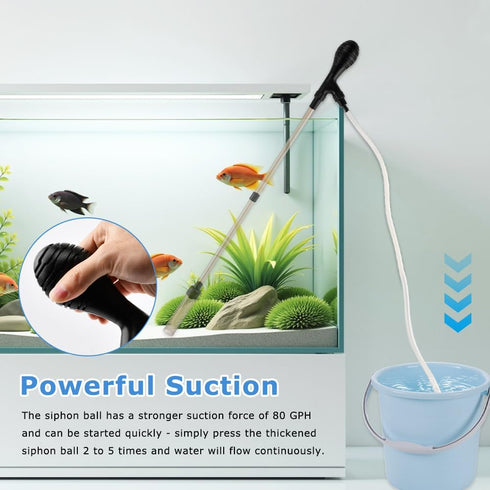 Waylenbo 80GPH 5-80 200cm Small Fish Aquarium Gravel Cleaner Kit - Manual Strong Suction Gravel Vacuum for Aquarium