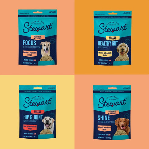 Stewart Freeze Dried Dog Food Topper, Shine, Salmon and Sweet Potato Recipe, 4 Ounce Pouch, Omega-3 for Healthy Coat