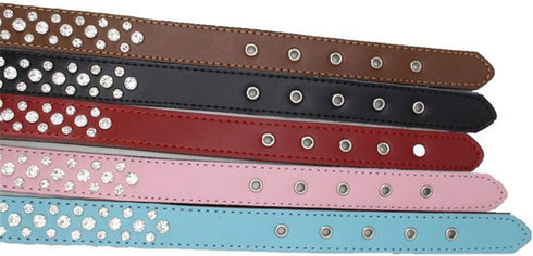 Dogs Kingdom Genuine Leather Padded Rhinestone Dog Collar, 14.5"-20" Length, Customized Crystal, Black, M