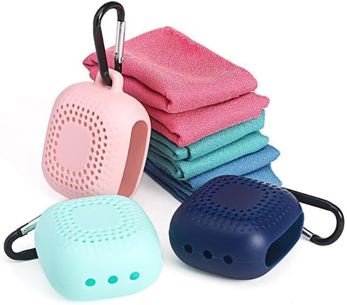 AKOAK 40CM Outdoor Travel Quick Drying Towel with Portable Creative Silicone Box, Microfiber Cold Sports Quick Drying