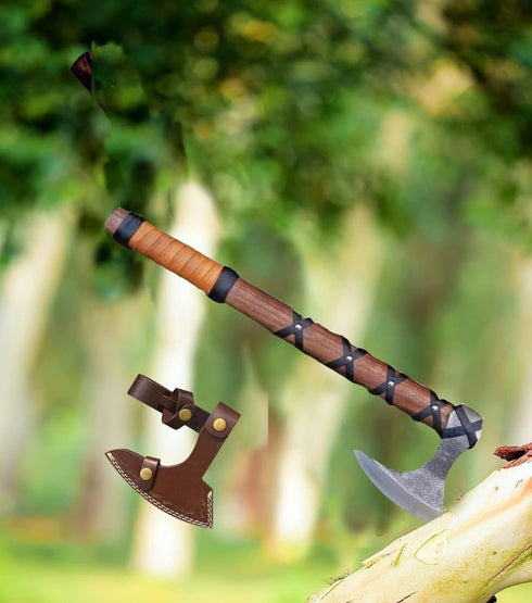 Viking Axe of Ragnar Lothbrok High Carbon Steel Hunting Axe with Leather Sheath
