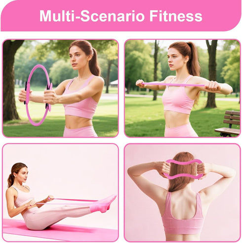 CoreHarmony Pilates Equipment Kit for Women, Magic Circle Ring with Mini Ball, Multi Level Resistance Bands, Stretch