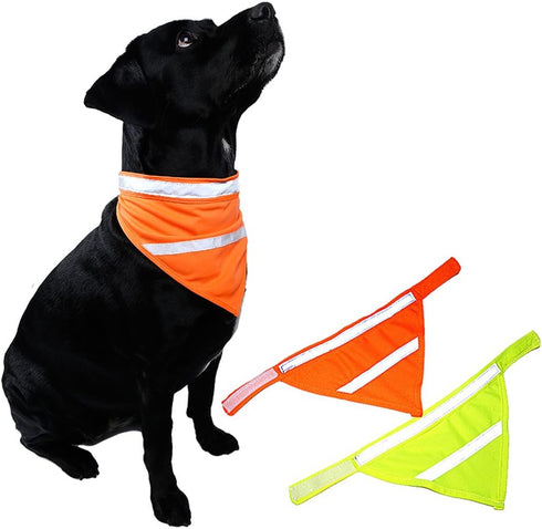 Encell Set of 2 Dog Reflective Scarf Safety Pet Bandana, Orange, Medium Size