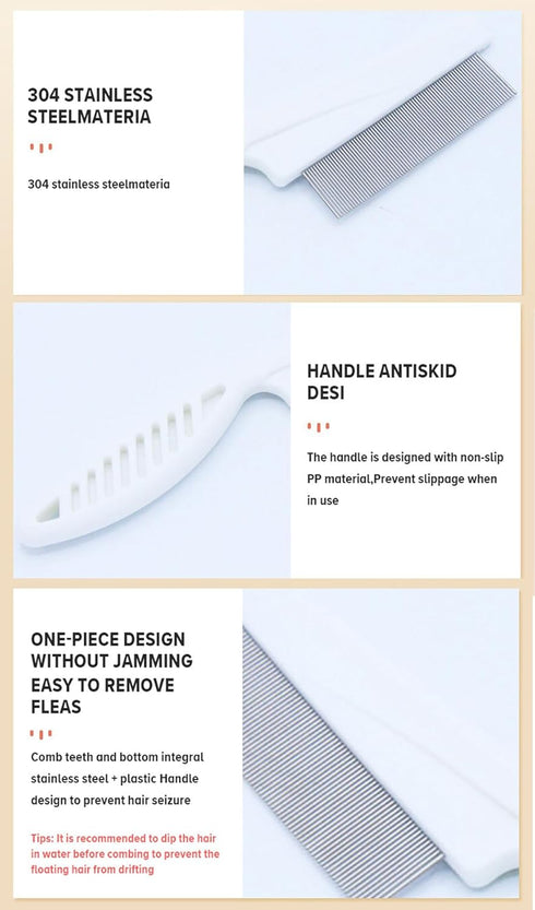 Pet Hair Comb, Multifunctional Flea Comb for Dog and Cat, 2 in 1 Grooming Tool for Face and Paws