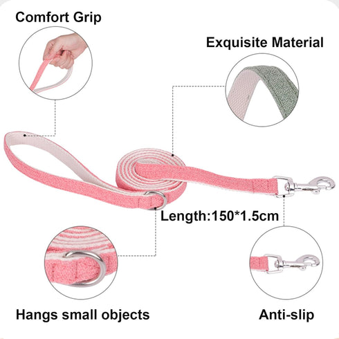 Cotton Hemp Dog Collar with Leash, Soft Adjustable Dog Collars with Plastic Safety Buckle, Heavy Duty Pet Collar for